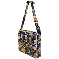 Boom Bang Art Crazy Drawing Graffiti Hello Retro Sayings Yellow Cross Body Office Bag by Bedest