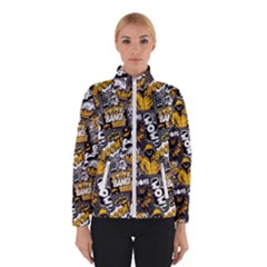 Boom Bang Art Crazy Drawing Graffiti Hello Retro Sayings Yellow Women s Bomber Jacket