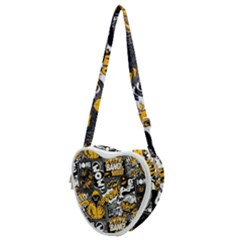 Boom Bang Art Crazy Drawing Graffiti Hello Retro Sayings Yellow Heart Shoulder Bag by Bedest