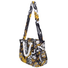 Boom Bang Art Crazy Drawing Graffiti Hello Retro Sayings Yellow Rope Handles Shoulder Strap Bag