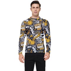 Boom Bang Art Crazy Drawing Graffiti Hello Retro Sayings Yellow Men s Long Sleeve Rash Guard by Bedest