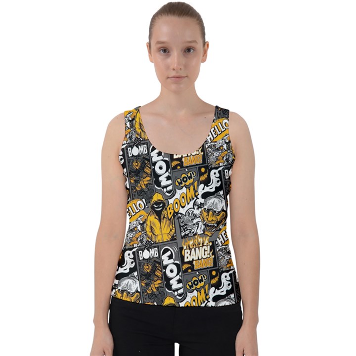 Boom Bang Art Crazy Drawing Graffiti Hello Retro Sayings Yellow Velvet Tank Top