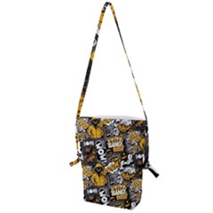 Boom Bang Art Crazy Drawing Graffiti Hello Retro Sayings Yellow Folding Shoulder Bag by Bedest