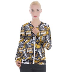 Boom Bang Art Crazy Drawing Graffiti Hello Retro Sayings Yellow Casual Zip Up Jacket by Bedest