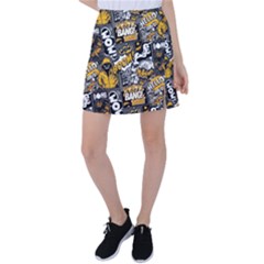 Boom Bang Art Crazy Drawing Graffiti Hello Retro Sayings Yellow Tennis Skirt by Bedest