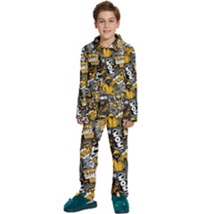 Boom Bang Art Crazy Drawing Graffiti Hello Retro Sayings Yellow Kids  Long Sleeve Velvet Pajamas Set by Bedest