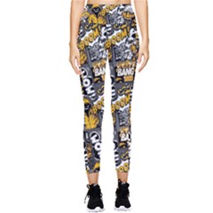 Boom Bang Art Crazy Drawing Graffiti Hello Retro Sayings Yellow Pocket Leggings  by Bedest