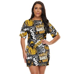 Boom Bang Art Crazy Drawing Graffiti Hello Retro Sayings Yellow Just Threw It On Dress by Bedest