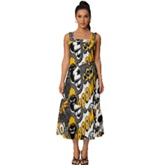 Boom Bang Art Crazy Drawing Graffiti Hello Retro Sayings Yellow Square Neckline Tiered Midi Dress by Bedest