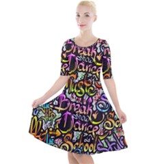 Graffiti Word Seamless Pattern Quarter Sleeve A-line Dress by Bedest