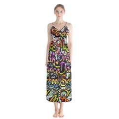 Graffiti Word Seamless Pattern Button Up Chiffon Maxi Dress by Bedest