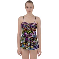 Graffiti Word Seamless Pattern Babydoll Tankini Top by Bedest