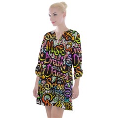 Graffiti Word Seamless Pattern Open Neck Shift Dress by Bedest