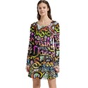 Graffiti Word Seamless Pattern Long Sleeve Velour Skater Dress View1