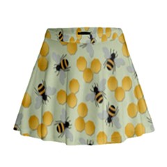 Bees Pattern Honey Bee Bug Honeycomb Honey Beehive Mini Flare Skirt by Bedest