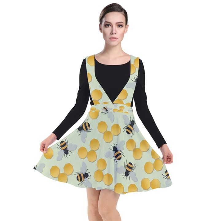 Bees Pattern Honey Bee Bug Honeycomb Honey Beehive Plunge Pinafore Dress