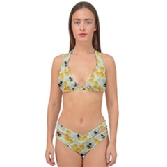 Bees Pattern Honey Bee Bug Honeycomb Honey Beehive Double Strap Halter Bikini Set by Bedest