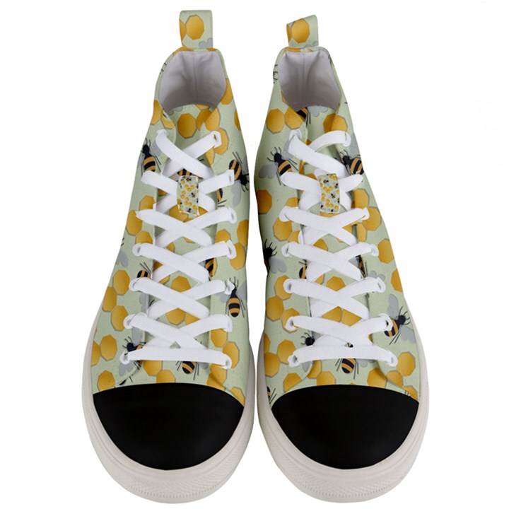 Bees Pattern Honey Bee Bug Honeycomb Honey Beehive Men s Mid-Top Canvas Sneakers