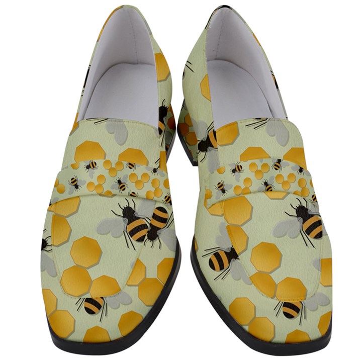 Bees Pattern Honey Bee Bug Honeycomb Honey Beehive Women s Chunky Heel Loafers