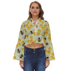 Bees Pattern Honey Bee Bug Honeycomb Honey Beehive Boho Long Bell Sleeve Top by Bedest