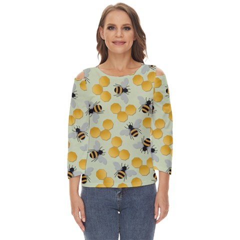 Bees Pattern Honey Bee Bug Honeycomb Honey Beehive Cut Out Wide Sleeve Top by Bedest