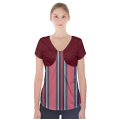 Dunkelrot4 Rosa Grau Streifen Dunkelrot3 Short Sleeve Front Detail Top by 2607694c