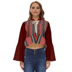 Dunkelrot4 Rosa Grau Streifen Dunkelrot3 Boho Long Bell Sleeve Top