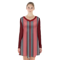 Dunkelrot4 Rosa Grau Streifen Dunkelrot3 Long Sleeve Velvet V-neck Dress