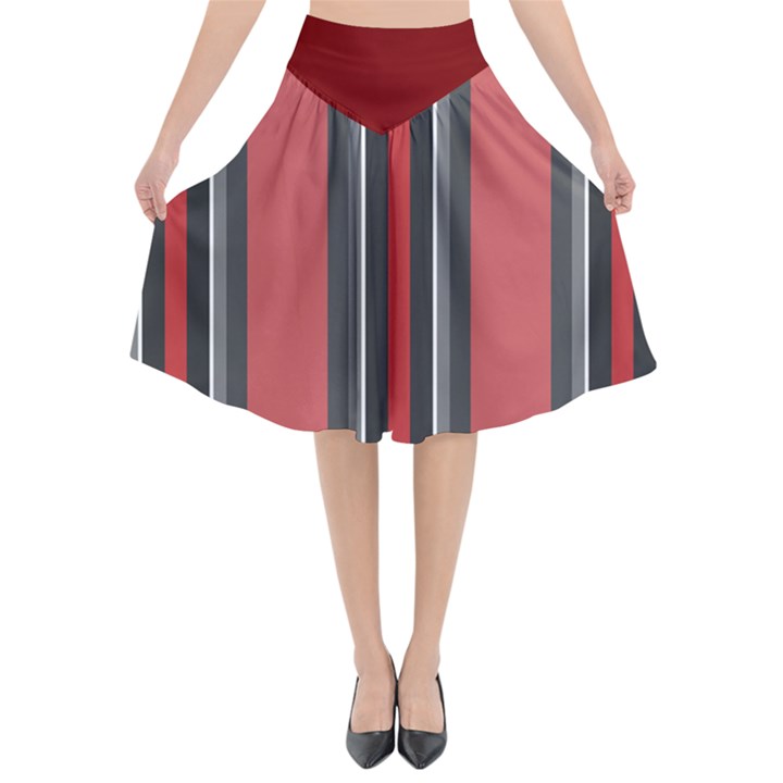 Dunkelrot4 Rosa Grau Streifen Dunkelrot3 Flared Midi Skirt