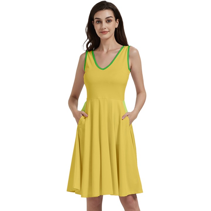 4 Farben Sleeveless V-Neck Skater Dress with Pockets