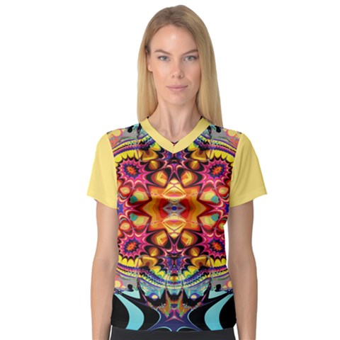 Gelb Floral V-neck Sport Mesh T-shirt by 2607694c