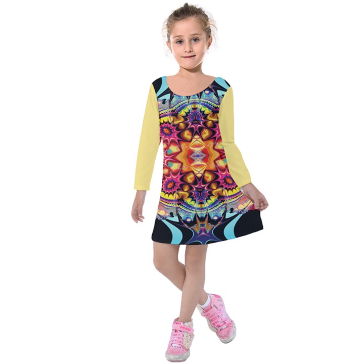 Gelb floral Kids  Long Sleeve Velvet Dress