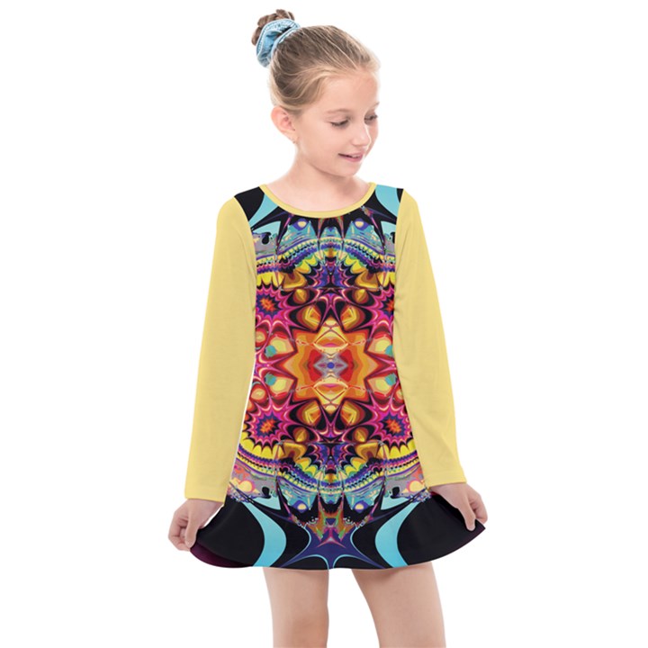 Gelb floral Kids  Long Sleeve Dress