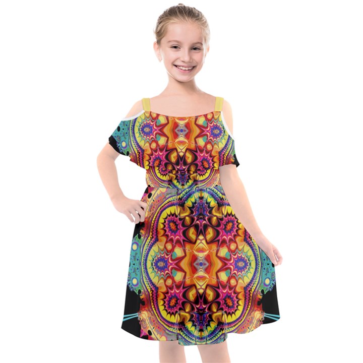 Gelb floral Kids  Cut Out Shoulders Chiffon Dress