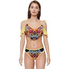 Gelb Floral Ruffle Edge Tie Up Bikini Set	 by 2607694c