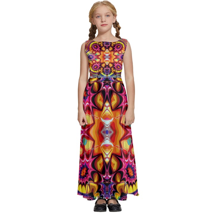 abstrakte Blume Kids  Satin Sleeveless Maxi Dress