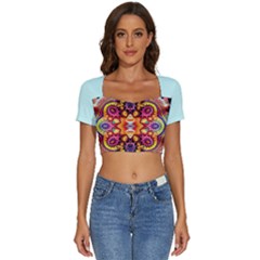 Abstrakte Blume Short Sleeve Square Neckline Crop Top  by 2607694c