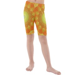 Sunshine Sunny Sun Abstract Yellow Kids  Mid Length Swim Shorts by Ravend