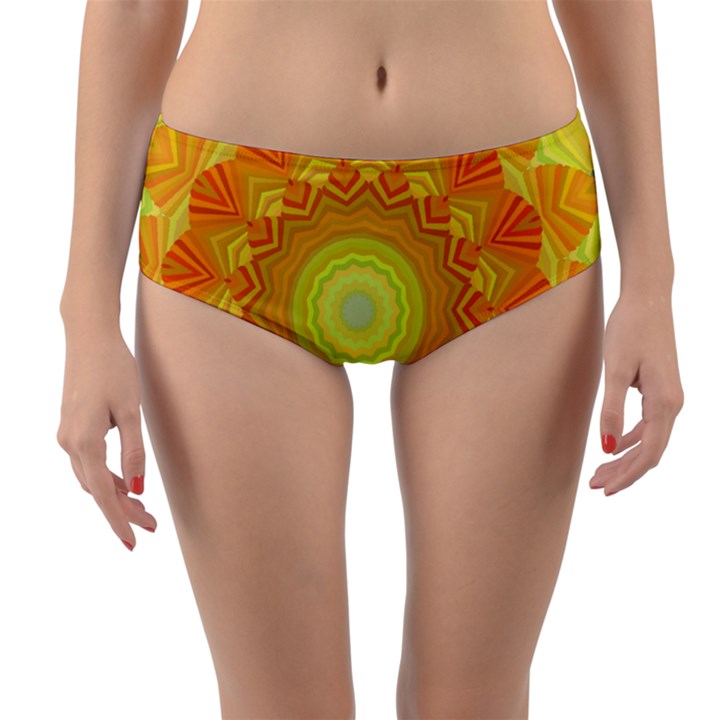 Sunshine Sunny Sun Abstract Yellow Reversible Mid-Waist Bikini Bottoms