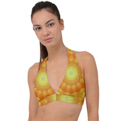 Sunshine Sunny Sun Abstract Yellow Halter Plunge Bikini Top by Ravend