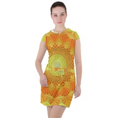 Sunshine Sunny Sun Abstract Yellow Drawstring Hooded Dress by Ravend