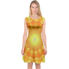 Sunshine Sunny Sun Abstract Yellow Capsleeve Midi Dress by Ravend