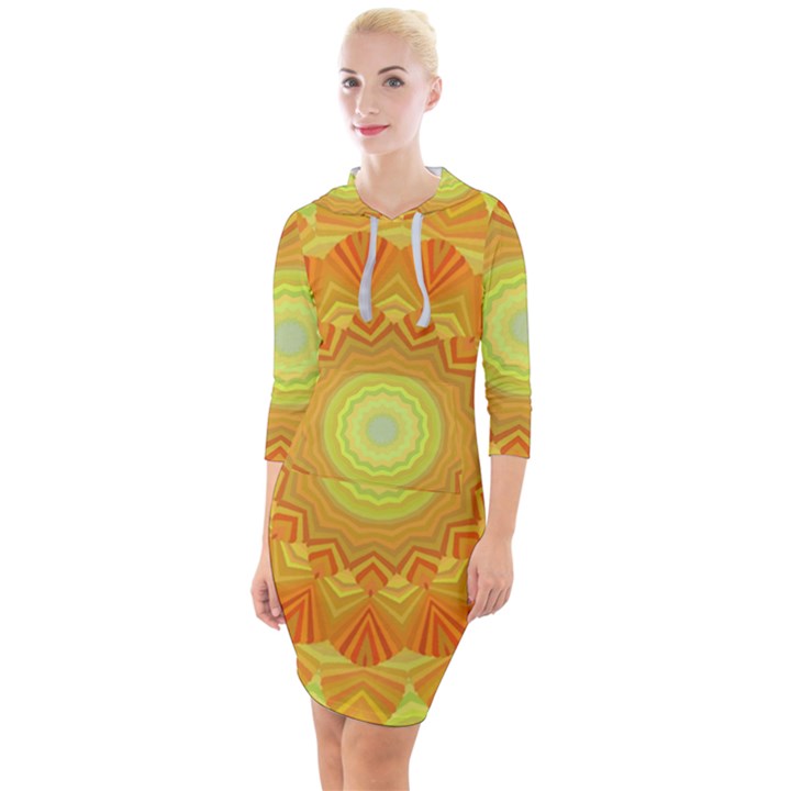 Sunshine Sunny Sun Abstract Yellow Quarter Sleeve Hood Bodycon Dress