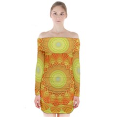 Sunshine Sunny Sun Abstract Yellow Long Sleeve Off Shoulder Dress by Ravend