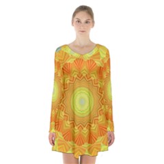 Sunshine Sunny Sun Abstract Yellow Long Sleeve Velvet V-neck Dress