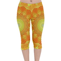 Sunshine Sunny Sun Abstract Yellow Velvet Capri Leggings  by Ravend