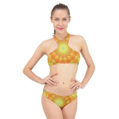 Sunshine Sunny Sun Abstract Yellow High Neck Bikini Set by Ravend