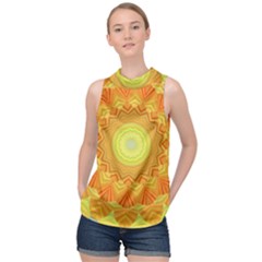 Sunshine Sunny Sun Abstract Yellow High Neck Satin Top by Ravend