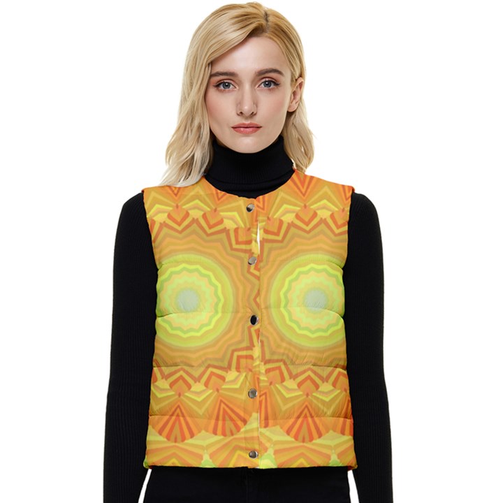 Sunshine Sunny Sun Abstract Yellow Women s Button Up Puffer Vest