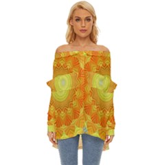 Sunshine Sunny Sun Abstract Yellow Off Shoulder Chiffon Pocket Shirt by Ravend